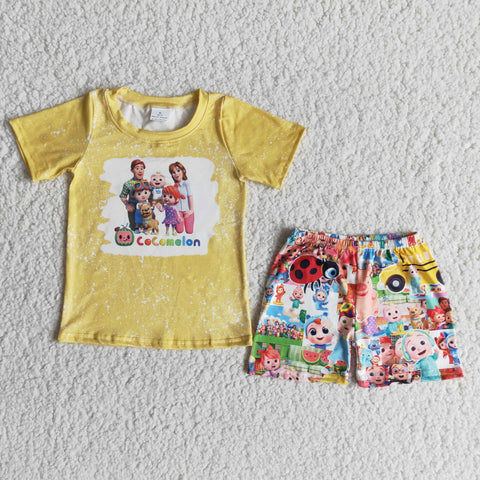 SALE E13-3 Boy's cartoon yellow shorts set