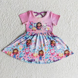 SALE Summer Pink Cartoons Cat Girl's Short Sleeves Dress