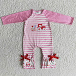 SALE 6 B9-18Valentine's day Pink Stripe Love Car Girl's Romper