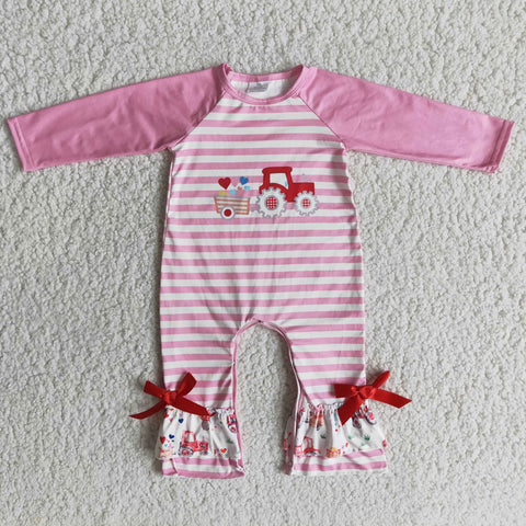 SALE 6 B9-18Valentine's day Pink Stripe Love Car Girl's Romper