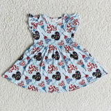 B13-2 Cartoon Blue Short Sleeves mouse Girl's dress