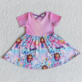 SALE Summer Pink Cartoons Cat Girl's Short Sleeves Dress