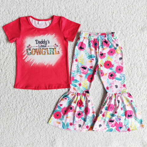 SALE B1-26 Daddy's little cowgirl rose pink flower Girl's Set