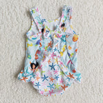 Girl‘s summer starfish white one-piece swimsuit