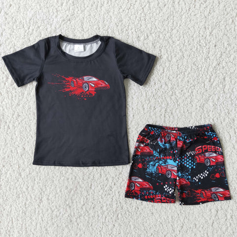 SALE B0-27 Black Sports Car Boy's Shorts Set