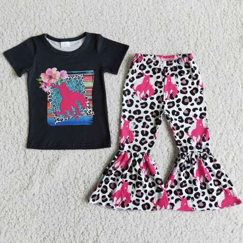 SALE b1-27 Western horse riding colorful leopard flower Girl's Set