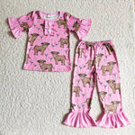 SALE B7-25 Cow Western Pink Girl's Set Pajamas