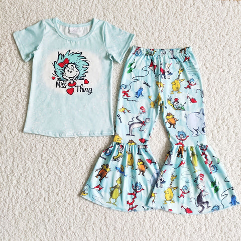 SALE B3-25 Miss thing blue short sleeves Reading Girl's Set