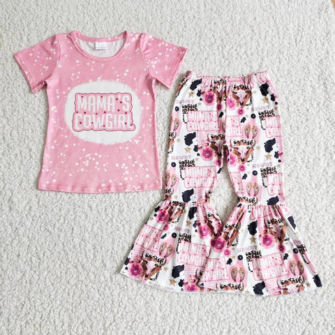 SALE B7-28 Mama's cowgirl pink flower Girl's Set