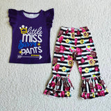 Miss pants purple fly sleeve shirt colorful stripe pants