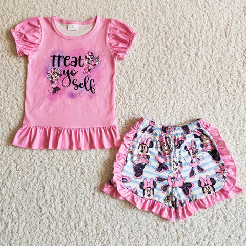 SALE B7-12 Treat yo sell pink cartoon mouse Girl's Shorts Set