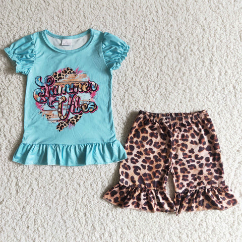SALE B12-30 Summer Vibes Blue Leopard Cheetah Girl's Shorts Set