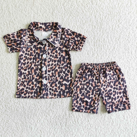 Summer Leopard Cheetah Shorts Set Boy's Pajamas