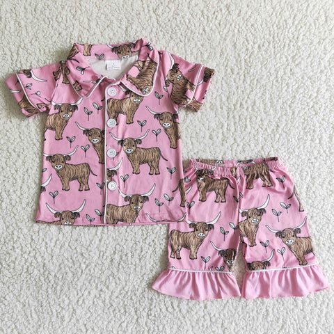Summer Cow Pink Shorts Set Girl's Pajamas