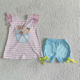 SALE C0-28Girl's Easter Bunny Carrot Pink Stripe Shorts Set