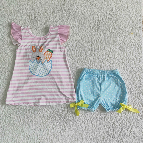 SALE C0-28Girl's Easter Bunny Carrot Pink Stripe Shorts Set