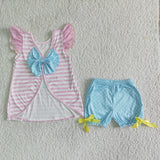 SALE C0-28Girl's Easter Bunny Carrot Pink Stripe Shorts Set