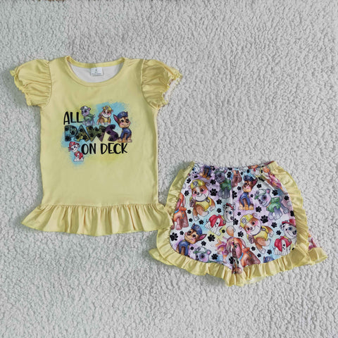 SALE C1-28 Cartoon Dogs Yellow Girl's Shorts Set