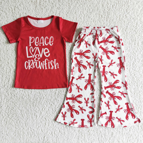 SALE B16-25 PEACE LOVE CRAWFISH Red Girl's Set
