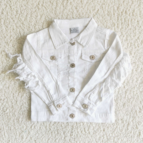 Fashion Denim Jacket With Tassel White Color