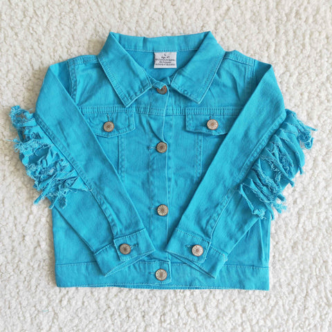 Fashion Denim Jacket With Tassel Blue Color