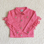 Fashion Denim Jacket With Tassel Pink Color