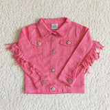 Fashion Denim Jacket With Tassel Pink Color