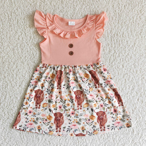 SALE Cow Flower Baby Pink Cute Girl's Dress