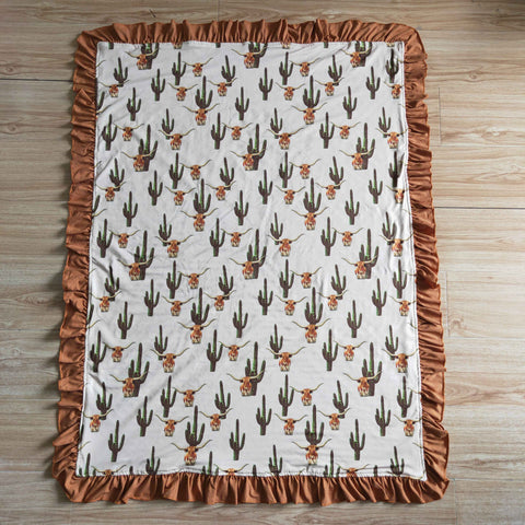 Brown Cactus Cow Ruffles Blanket