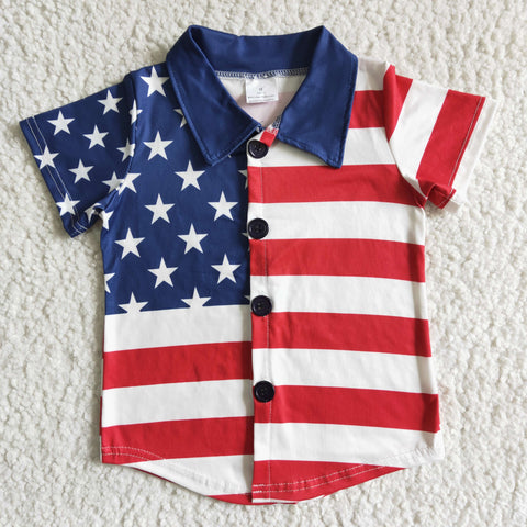 B17-19 National Day Boy‘s red blue star stripe shirt top