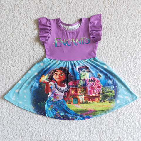 Summer Cartoon Baby Purple Flower girl Cute Purple Girl's Dress
