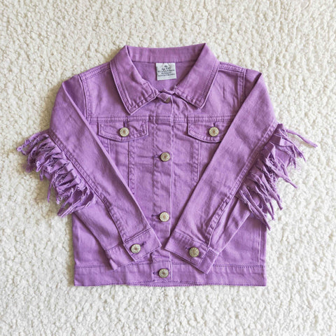 6 A32-19 Fashion Denim Jacket With Tassel Purple Color