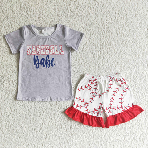GSSO0018 New Baseball Babe Grey Girl's Shorts Set