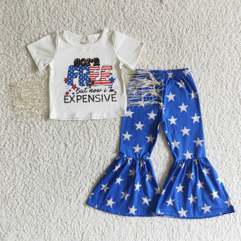 Fashion National Day Born FREE Expensive Blue Star With Tassel Girl's Set