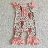 SR0010 Western Cow Pink Flower Floral Baby Girl's Romper