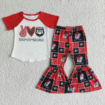 Peace Love Football Team Red Short Sleeves Girl's Set