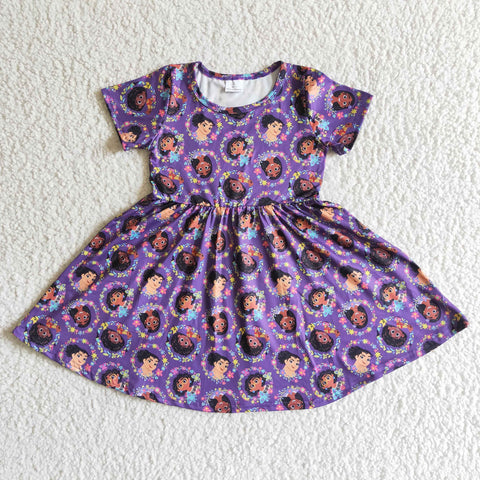 Summer Cartoon Baby Purple Flower girl Cute Girl's Dress