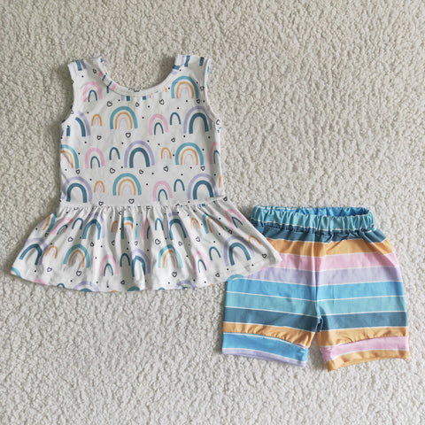 GSSO0011 Summer Rainbow Colorful Cute Girl's Shorts Set
