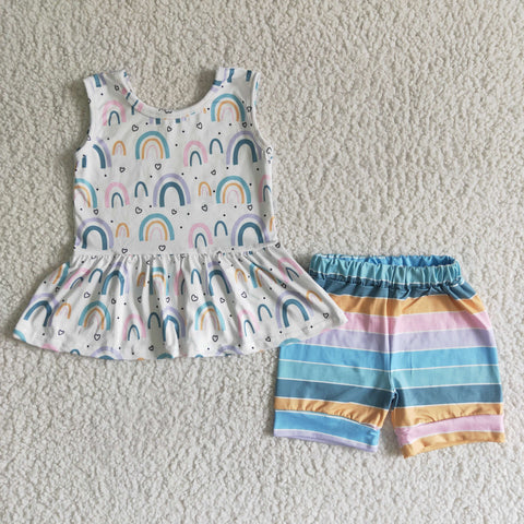 SALE GSSO0011 Summer Rainbow Colorful Cute Girl's Shorts Set
