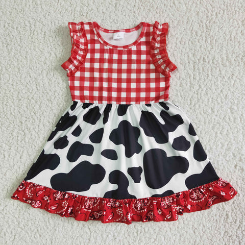 SALE Cow Red Plaid Ruffles Cute Girl's Dress