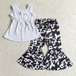 SALE A18-4 White Black Cow Sleeveless Bow With Buttons Outfits