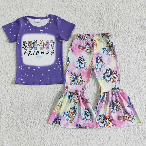 GSPO0059 Friends Cartoon Blue Dog Purple Girl's Set