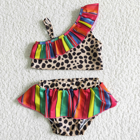 S0001 Summer Leopard Stripe Girl's Swimsuit