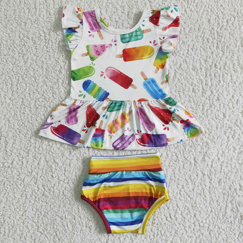 GBO0013 Summer Popsicle Colorful Baby Bummie Girl's Set