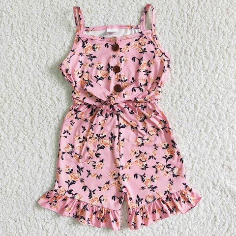 SR0003 New Summer Pink Flower Girl's Shorts Jumpsuit