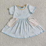 SALE GSD0021 New Hot Bee With Pocket Dress Blue Girl's Dress