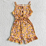 SR0005 New Summer Yellow Flower Girl's Shorts Jumpsuit