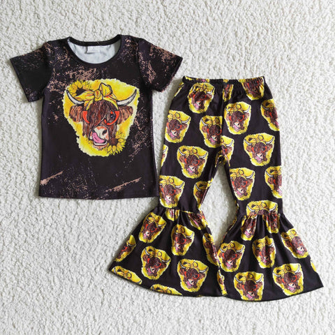 SALE GSPO0010 New Sunflower Cow Cattle Black Girl's Set