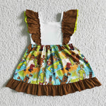 SALE GSD0001 Summer Cartoon Bus Dog Ruffles Girl's Short Sleeves Dress