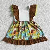 SALE GSD0001 Summer Cartoon Bus Dog Ruffles Girl's Short Sleeves Dress